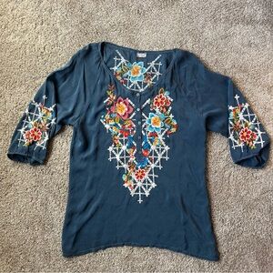 Navy Embroidered Blouse | Free People
